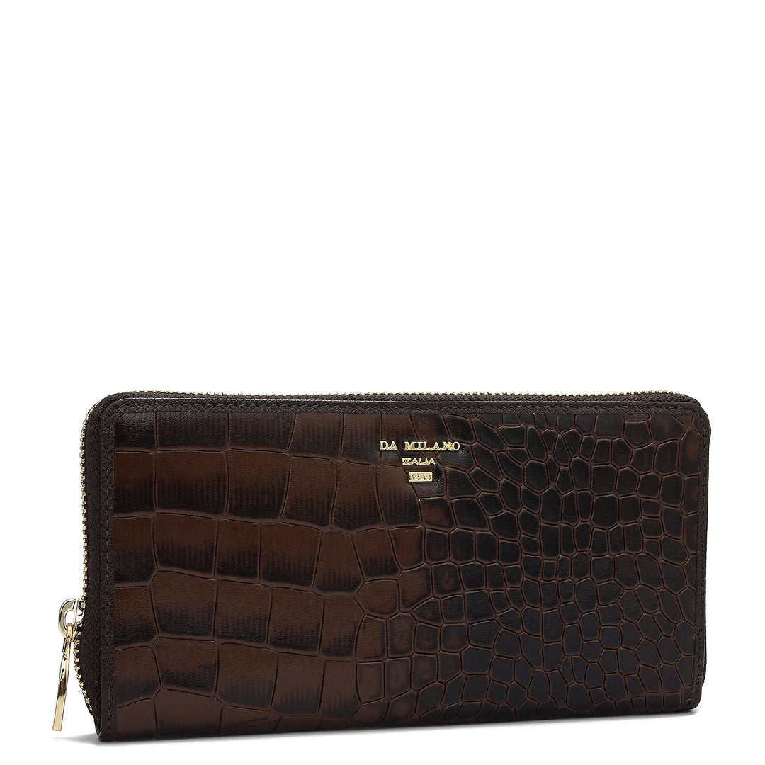 Croco Leather Ladies Wallet - Brown