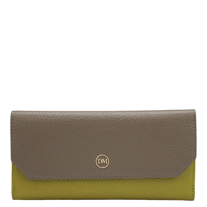 Wax Leather Ladies Wallet - Greyish Taupe & Green Tea