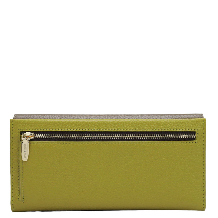 Wax Leather Ladies Wallet - Greyish Taupe & Green Tea