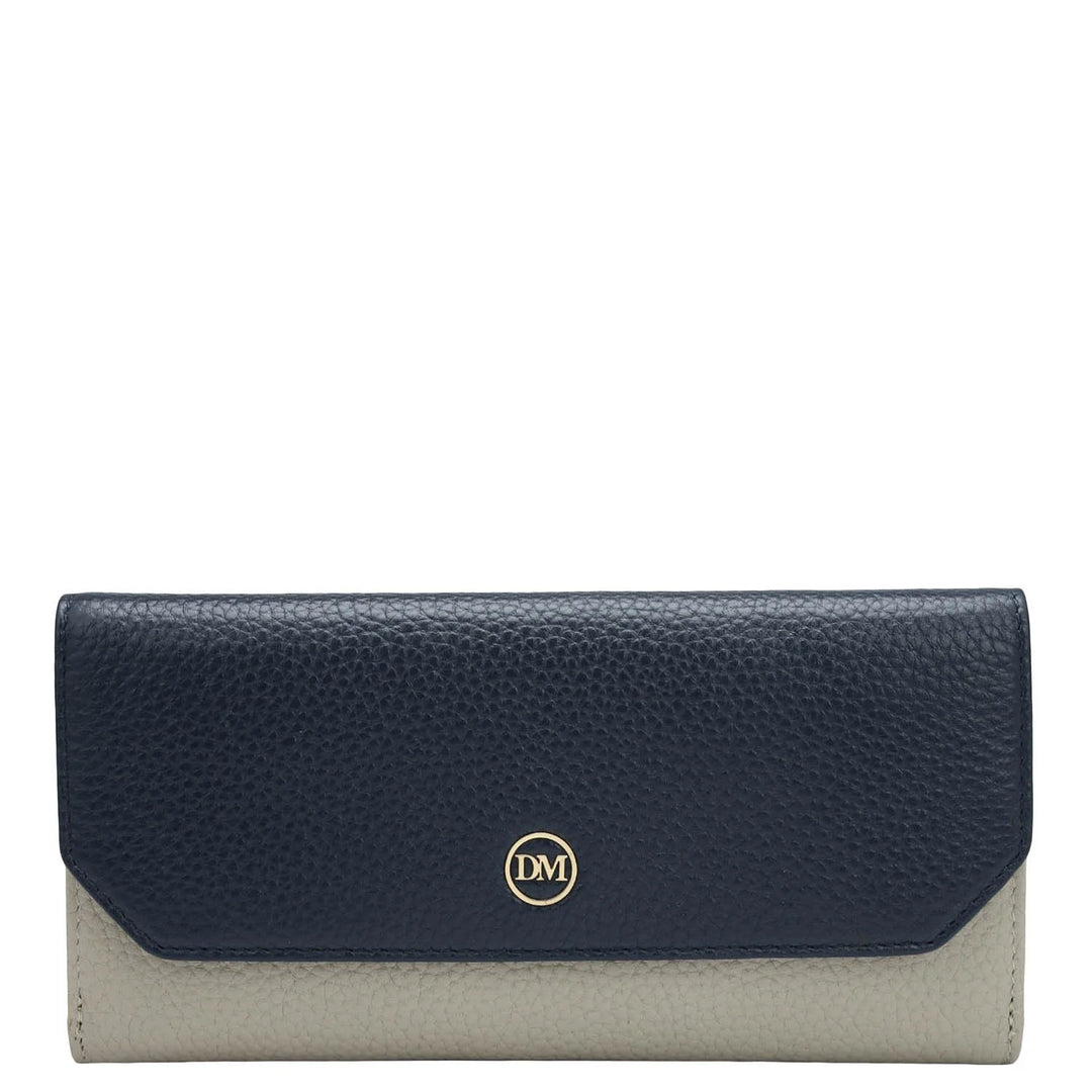 Wax Leather Ladies Wallet - Navy & Khaki