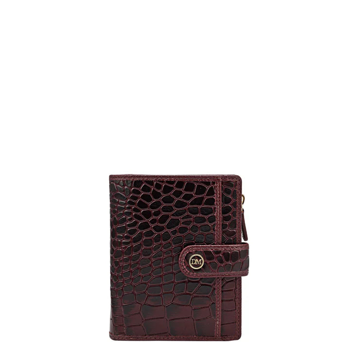 Croco Leather Ladies Wallet - Wine