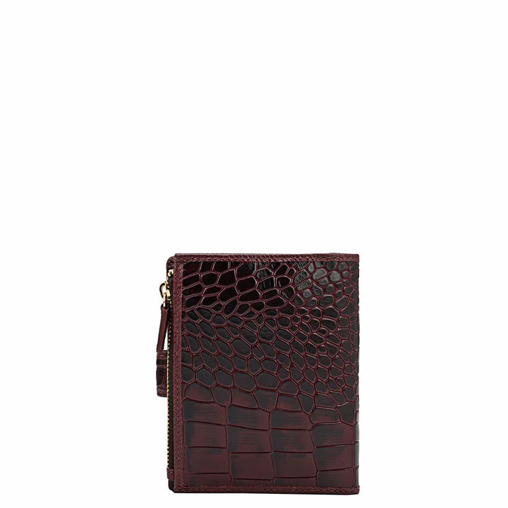 Croco Leather Ladies Wallet - Wine