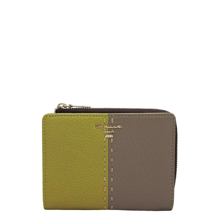 Wax Leather Ladies Wallet - Green Tea & Greyish Taupe