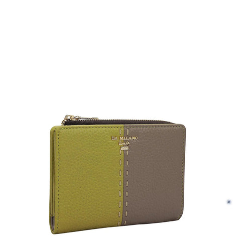 Wax Leather Ladies Wallet - Green Tea & Greyish Taupe