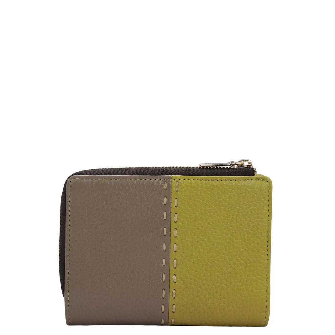 Wax Leather Ladies Wallet - Green Tea & Greyish Taupe