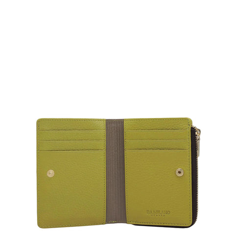 Wax Leather Ladies Wallet - Green Tea & Greyish Taupe