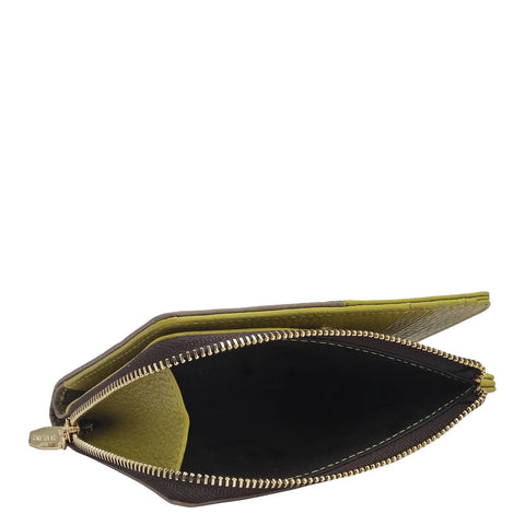 Wax Leather Ladies Wallet - Green Tea & Greyish Taupe