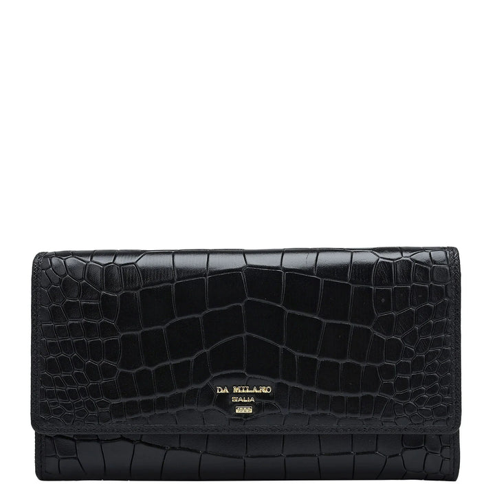 Croco Leather Ladies Wallet - Black