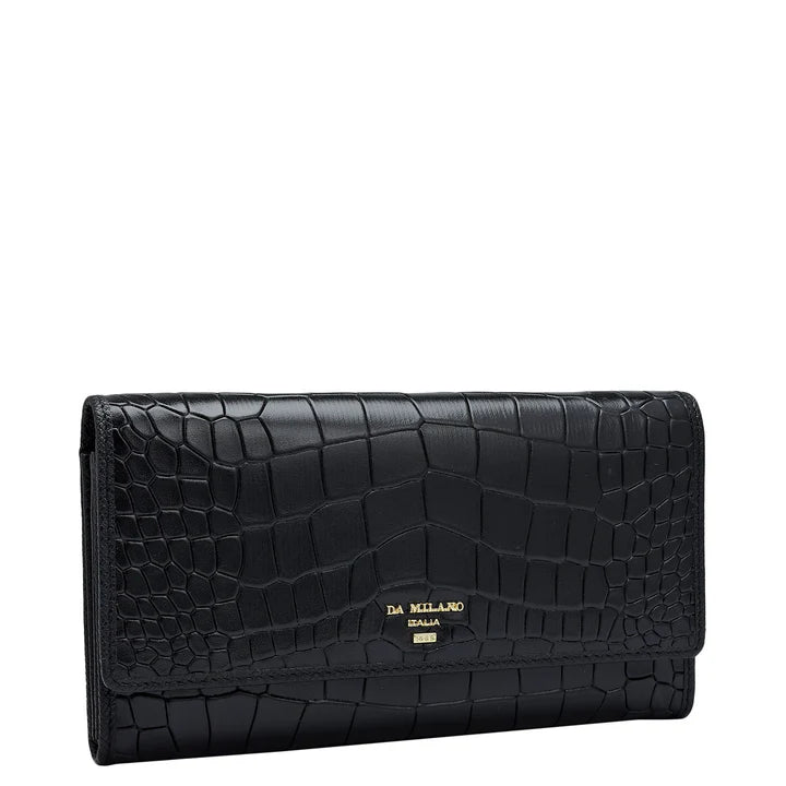 Croco Leather Ladies Wallet - Black