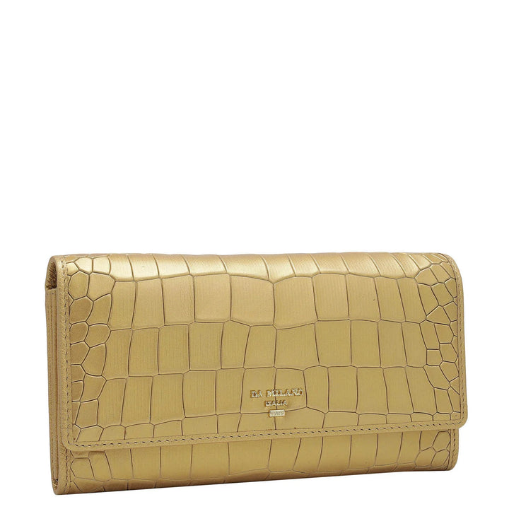 Croco Leather Ladies Wallet - Gold