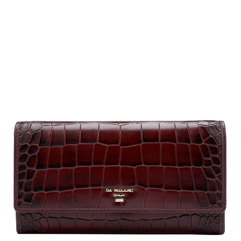 Croco Leather Ladies Wallet - Wine