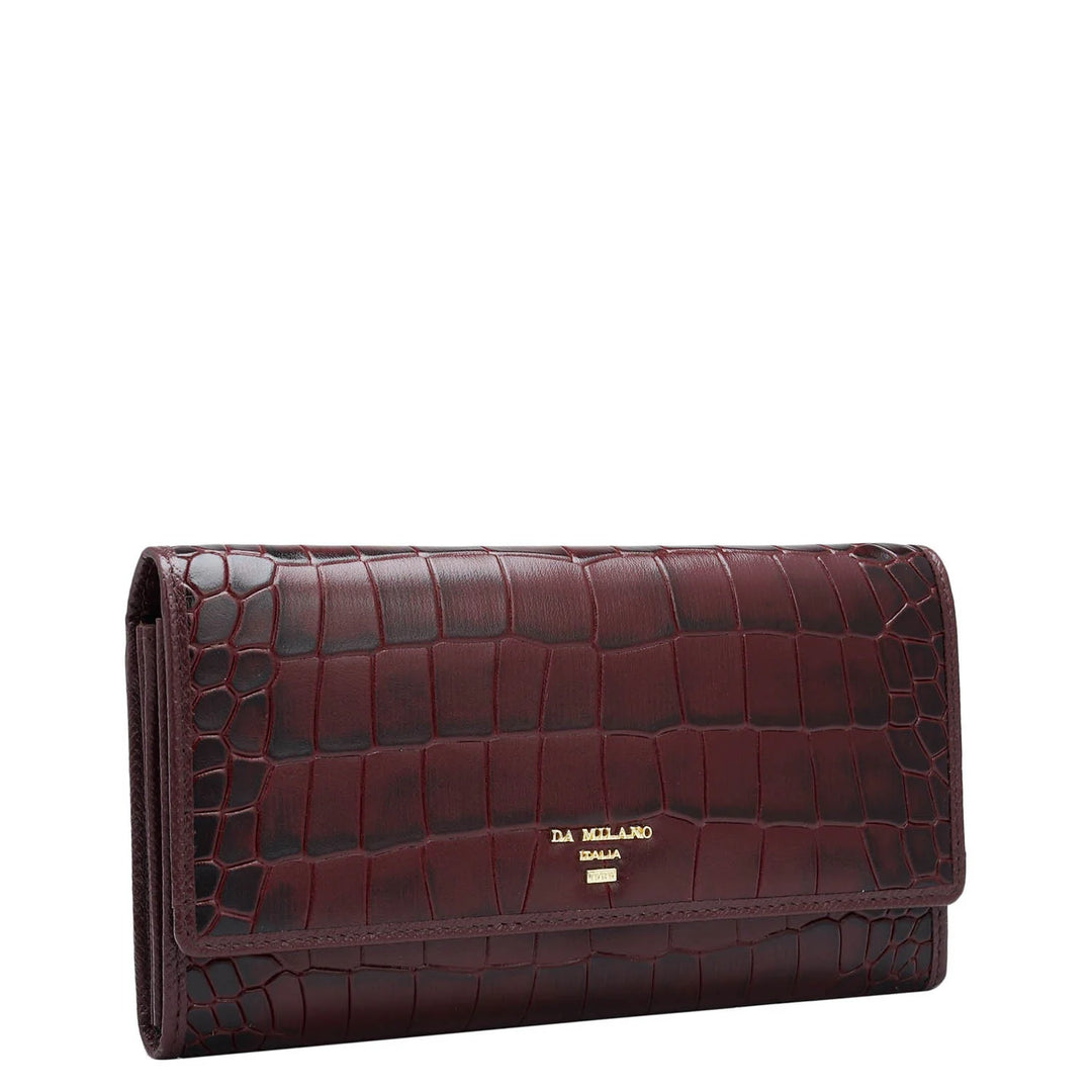 Croco Leather Ladies Wallet - Wine