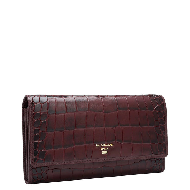 Croco Leather Ladies Wallet - Wine