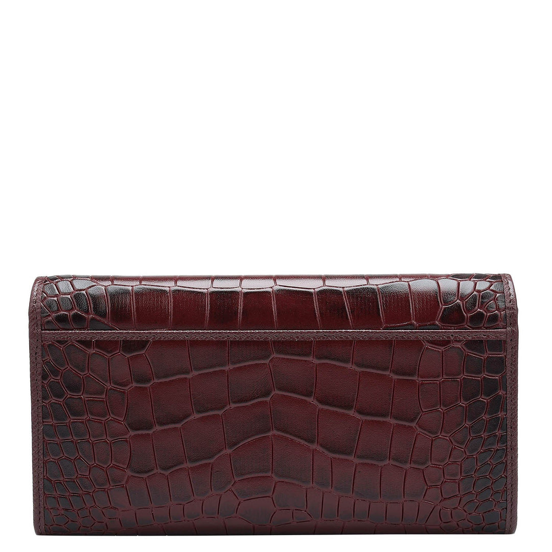 Croco Leather Ladies Wallet - Wine