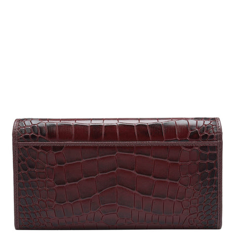 Croco Leather Ladies Wallet - Wine