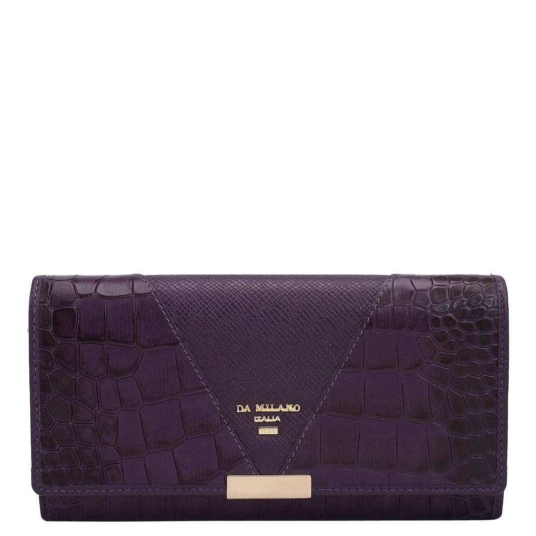 Croco Franzy Leather Ladies Wallet - Grapevine