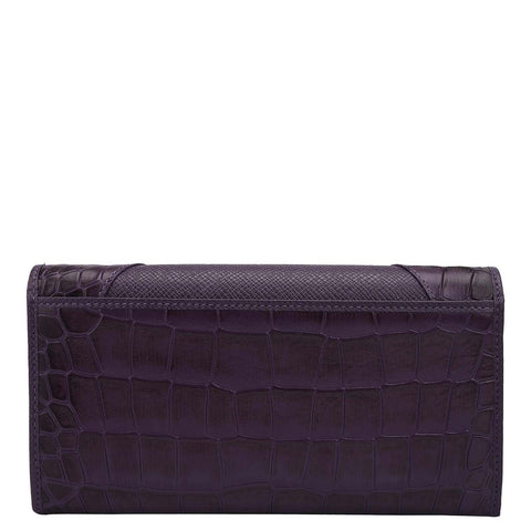 Croco Franzy Leather Ladies Wallet - Grapevine