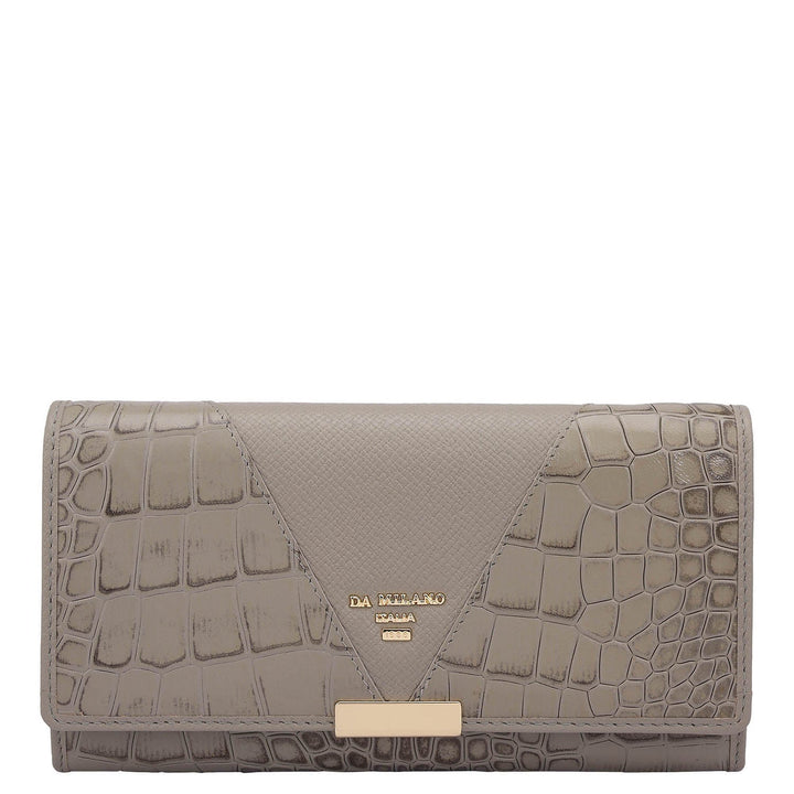 Croco Franzy Leather Ladies Wallet - Stone Grey