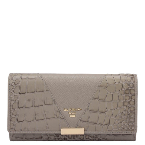 Croco Franzy Leather Ladies Wallet - Stone Grey