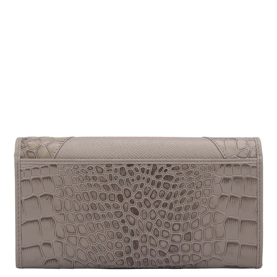 Croco Franzy Leather Ladies Wallet - Stone Grey