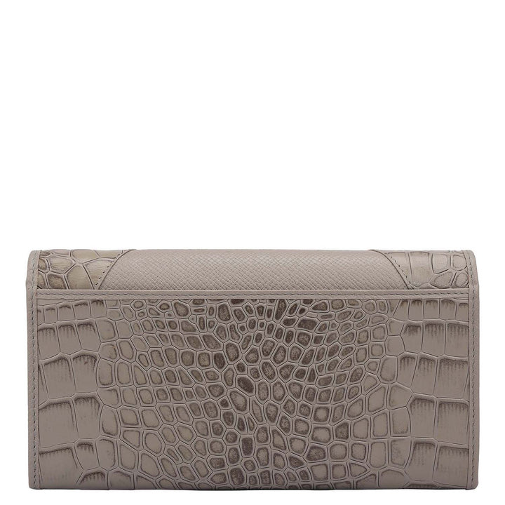 Croco Franzy Leather Ladies Wallet - Stone Grey
