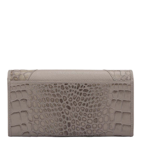 Croco Franzy Leather Ladies Wallet - Stone Grey