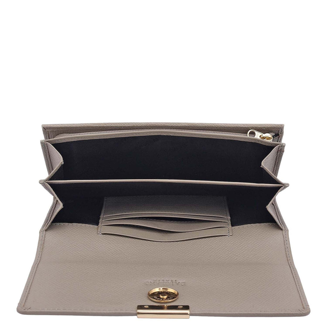 Croco Franzy Leather Ladies Wallet - Stone Grey