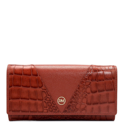 Croco Franzy Leather Ladies Wallet - Brick