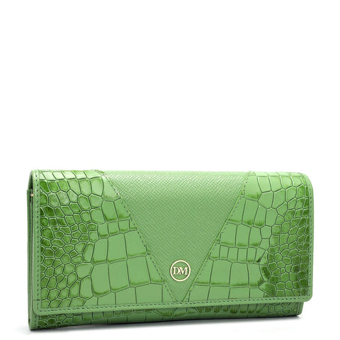 Croco Franzy Leather Ladies Wallet - Kiwi