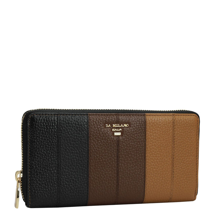 Wax Leather Women Wallet - Black & Caramel