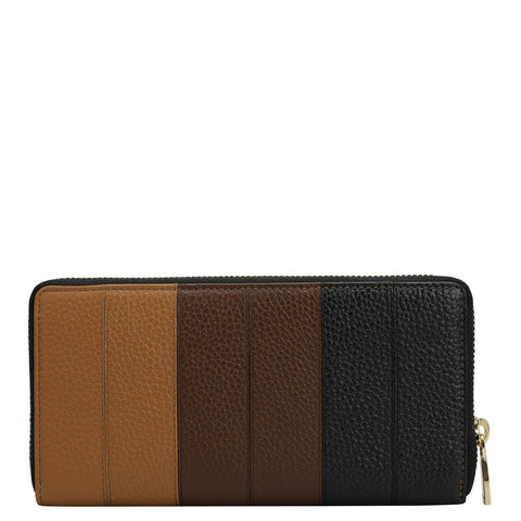 Wax Leather Women Wallet - Black & Caramel