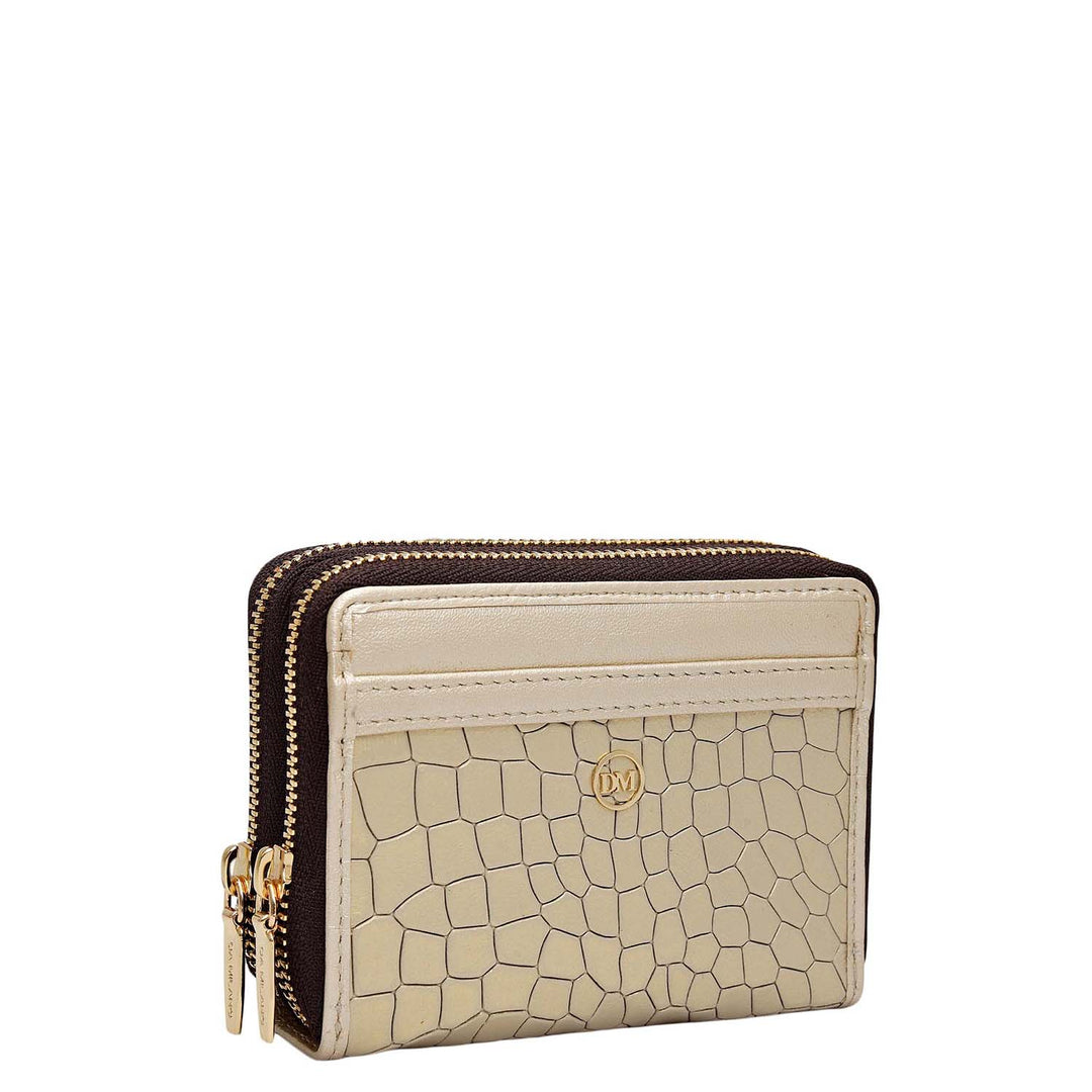 Croco Metallic Leather Ladies Wallet - Gold