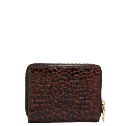 Croco Franzy Leather Ladies Wallet - Walnut