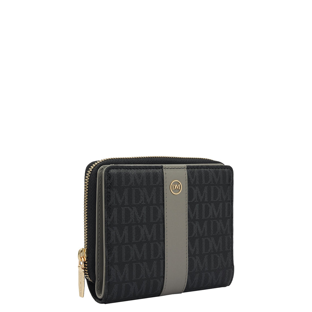 Monogram Plain Leather Ladies Wallet - Black