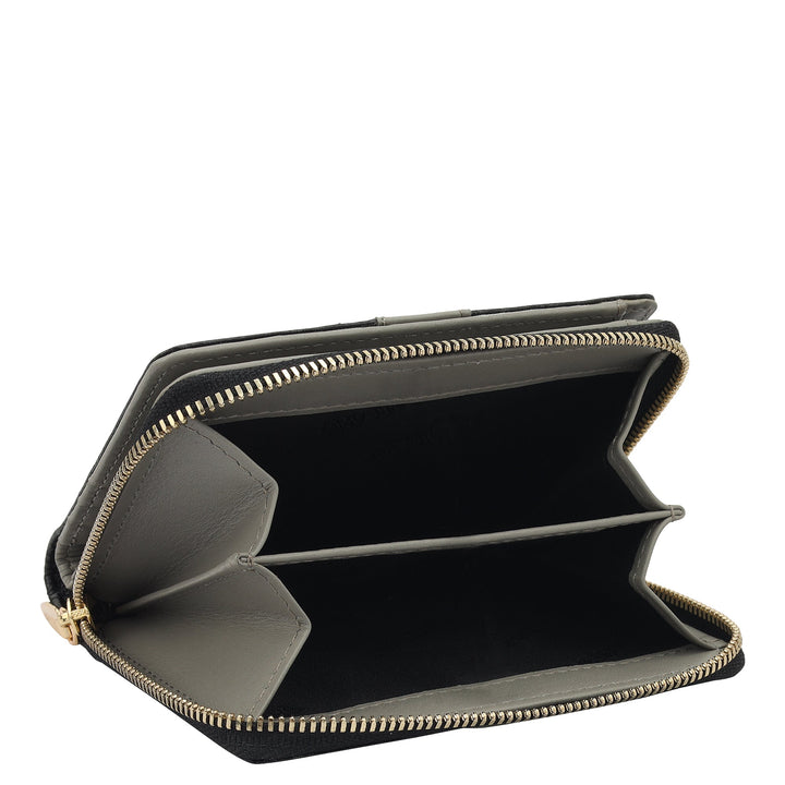 Monogram Plain Leather Ladies Wallet - Black