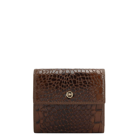 Croco Leather Ladies Wallet - Walnut