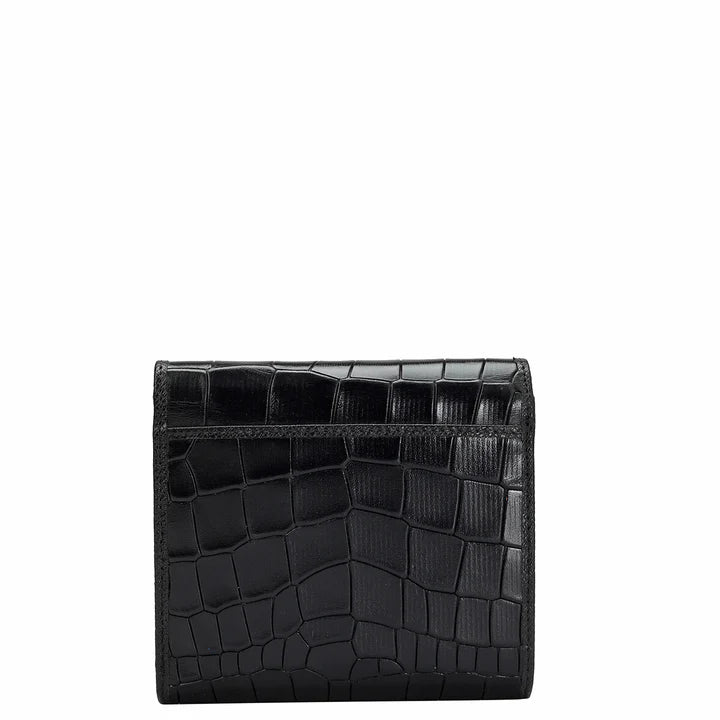 Croco Leather Ladies Wallet - Black