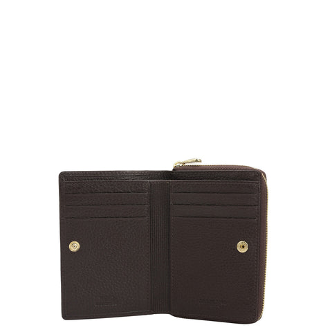 Da Milano Women's Leather Wallet - Wax Leather Ladies Wallet - Chocolate