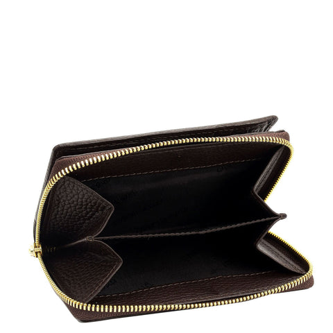 Da Milano Women's Leather Wallet - Wax Leather Ladies Wallet - Chocolate