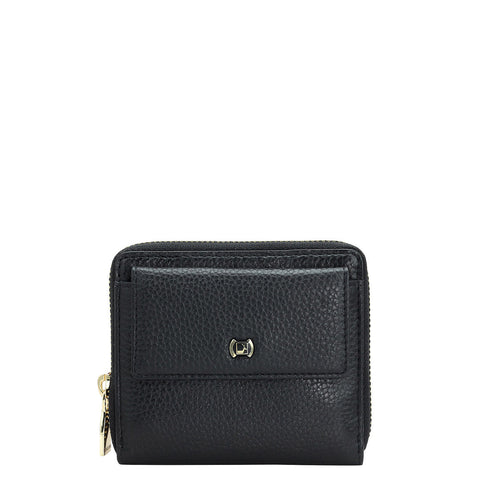 Da Milano Women's Leather Wallet - Wax Leather Ladies Wallet - Black