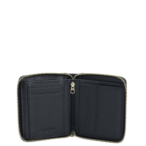 Da Milano Women's Leather Wallet - Wax Leather Ladies Wallet - Black