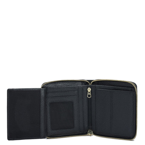 Da Milano Women's Leather Wallet - Wax Leather Ladies Wallet - Black
