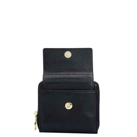 Da Milano Women's Leather Wallet - Wax Leather Ladies Wallet - Black