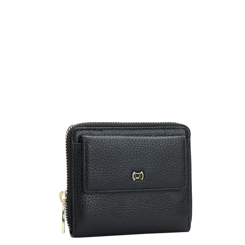 Da Milano Women's Leather Wallet - Wax Leather Ladies Wallet - Black