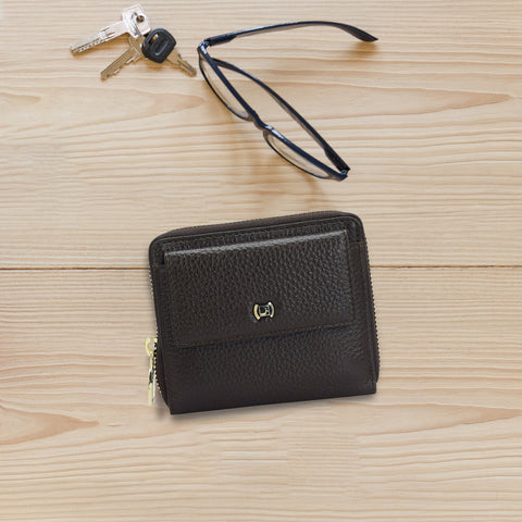 Da Milano Women's Leather Wallet - Wax Leather Ladies Wallet - Chocolate