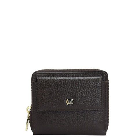 Da Milano Women's Leather Wallet - Wax Leather Ladies Wallet - Chocolate