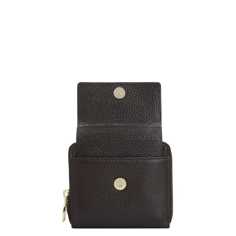 Da Milano Women's Leather Wallet - Wax Leather Ladies Wallet - Chocolate
