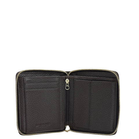 Da Milano Women's Leather Wallet - Wax Leather Ladies Wallet - Chocolate