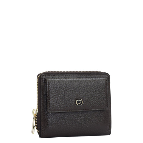 Da Milano Women's Leather Wallet - Wax Leather Ladies Wallet - Chocolate