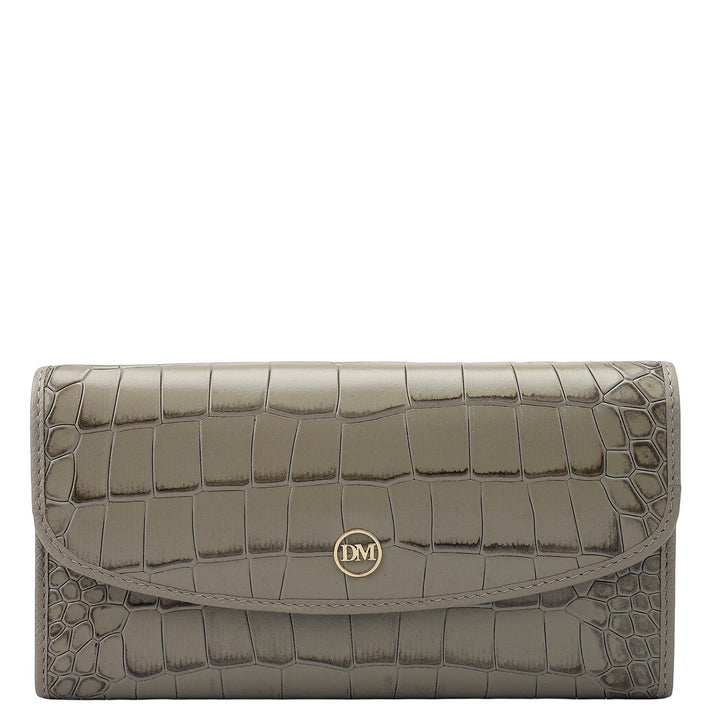 Croco Leather Ladies Wallet - Stone Grey